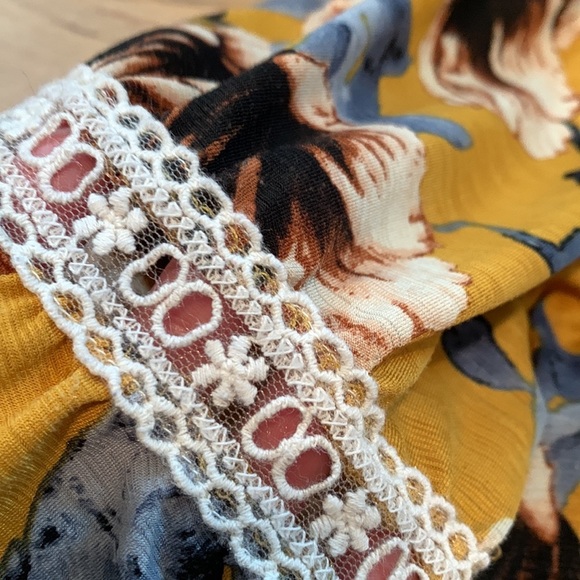 NAÏF Floral Bell Sleeve Boho Knee Length Flowy Dress Mustard & Blue Women’s L - Picture 7 of 12